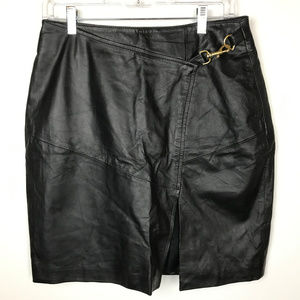 Otello Pelle Sz 11/12 Vtg Black Leather Skirt